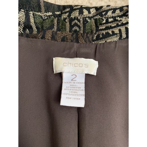 Chicos buttoned blazer animal print jungle theme 3/4 sleeved 2 Brown - Picture 5 of 10